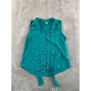 Guess Womens Teal Green Tie Neck Sleeveless Button Down Chiffon Blouse Small USA